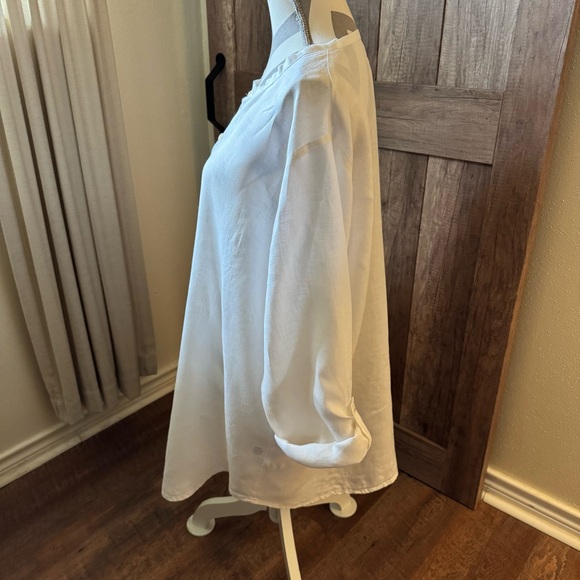 Large Flax Linen poets blouse Women’s long white top shirt mandarin collar - Picture 4 of 12